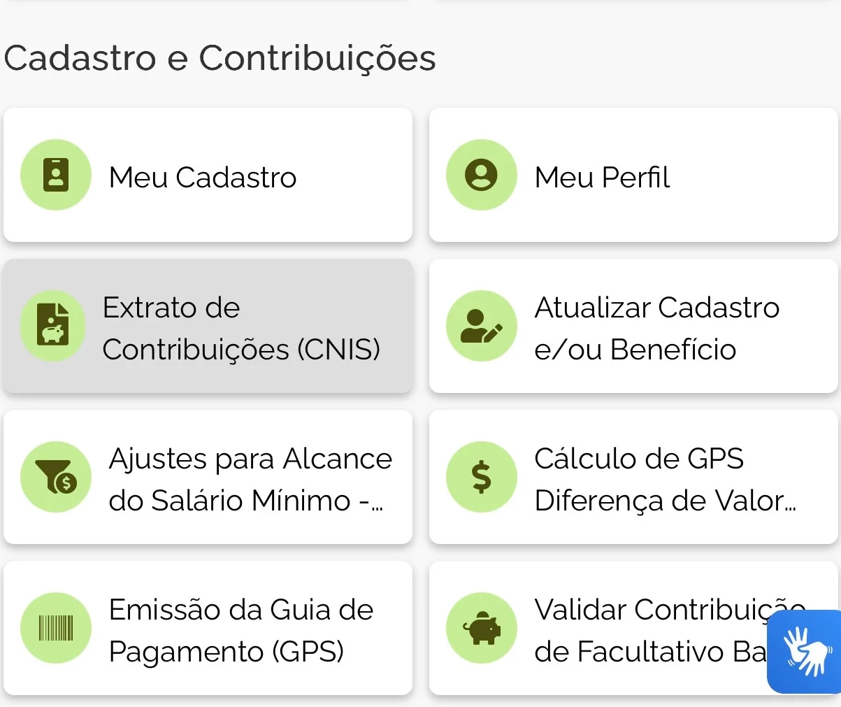 Consultar CNIS: tela do Meu INSS mostra acesso ao Extrato de Contribuições