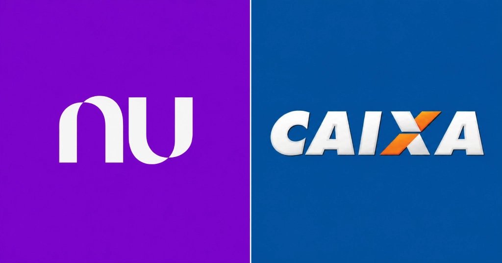 Golpe do Pix: logotipos do Nubank e da Caixa, bancos testados pela reportagem